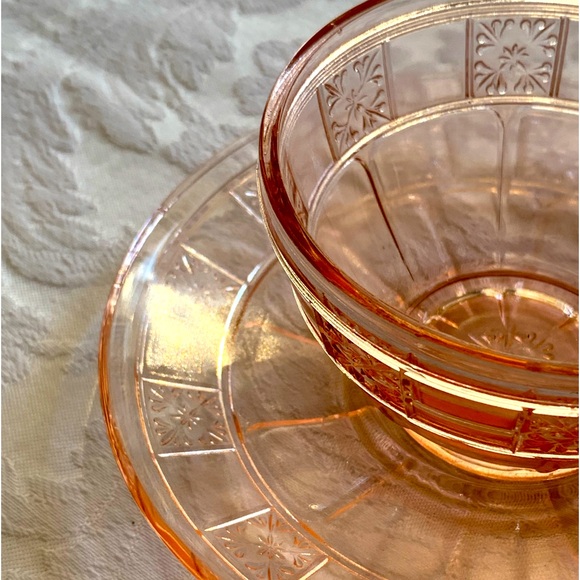 Pink Depression Glass Cup and Saucer - Picture 5 of 11